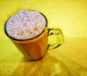 High angle view of drink on table