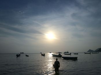 Silhouette of boat in sea