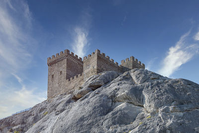 Low angle view of buildings against sky