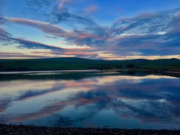 Scenic view of lake against sky during sunset