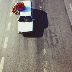 High angle view of car on road