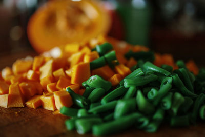 Close-up of chopped vegetables on cutting board