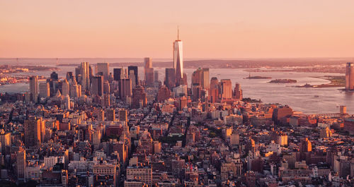 View of skyscrapers at sunset