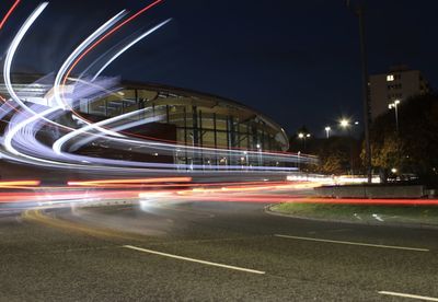 Light trails on city street at night