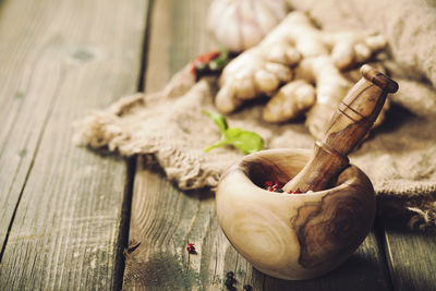 Close-up of mortar and pestle