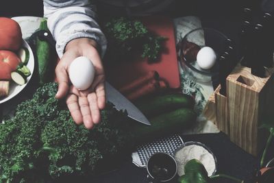 Close-up of hand holding egg