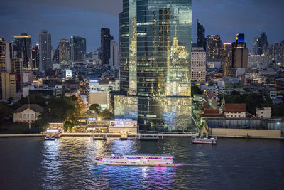 High angle view of city at waterfront