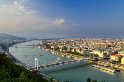 High angle view of city at waterfront