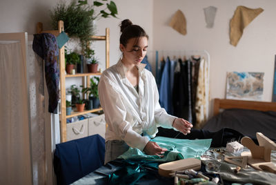 Woman working at table