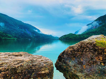 Scenic view of lake against sky