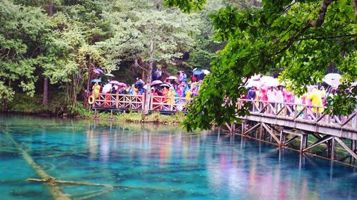 Swimming pool by lake