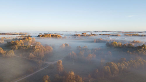 High angle view of land against sky