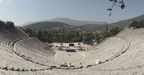 High angle view of the great theatre of epidaurus against sky