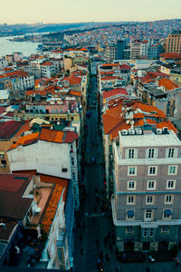 High angle view of buildings in city