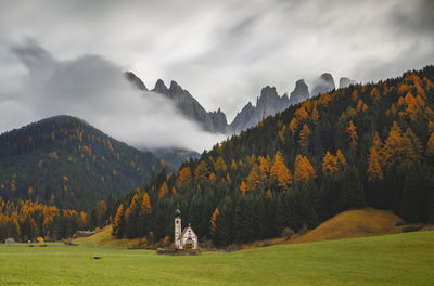 Scenic view of santa maddalena in dolomites  mountains against sky