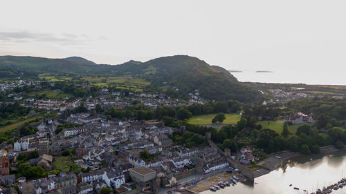 High angle view of townscape against sky