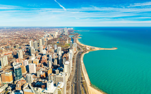 High angle view of sea against sky