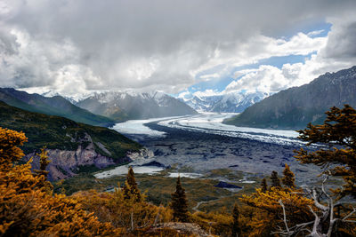 Scenic view of snowcapped mountains against sky