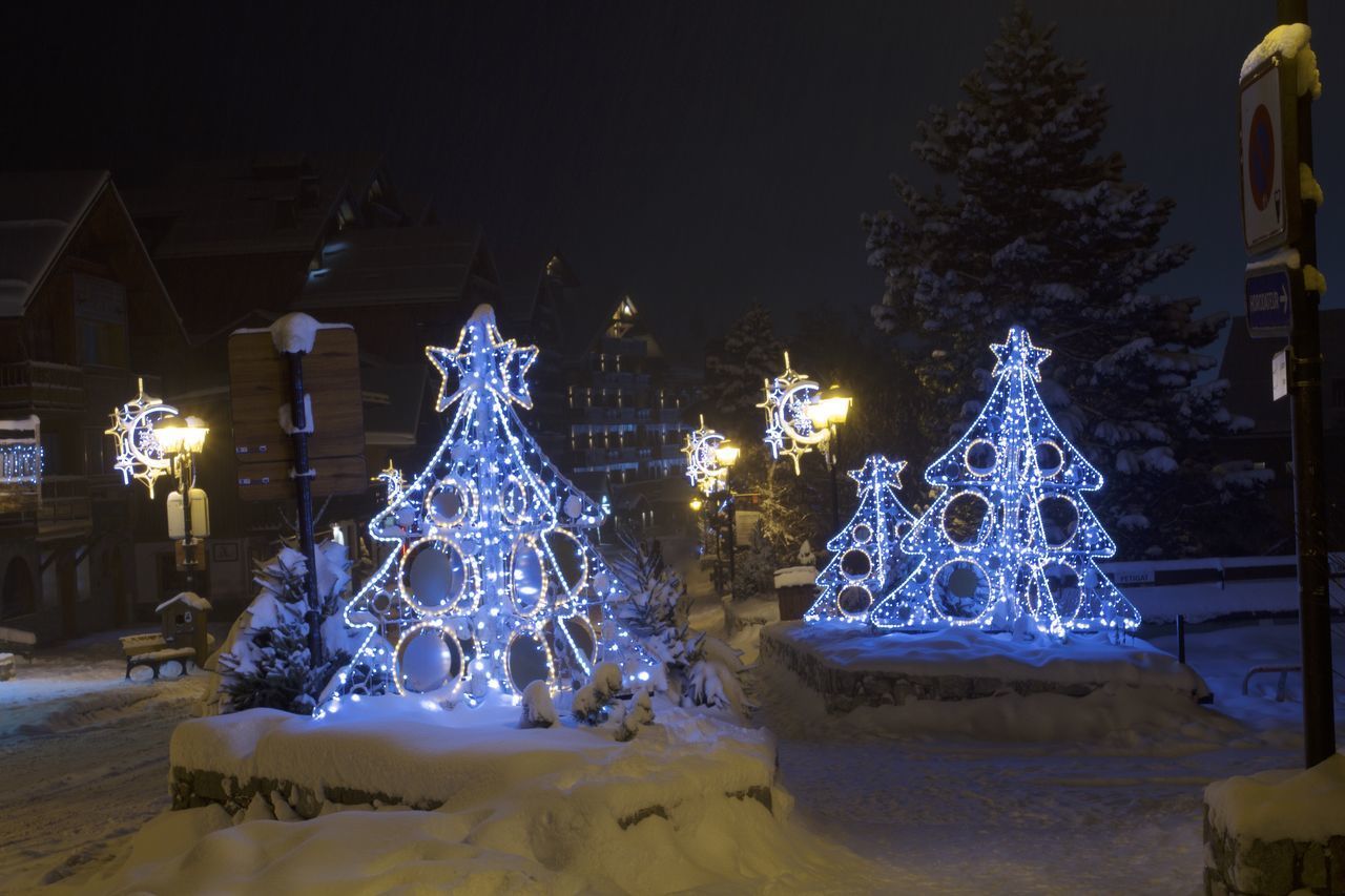 ILLUMINATED CHRISTMAS TREE AT NIGHT DURING AUTUMN