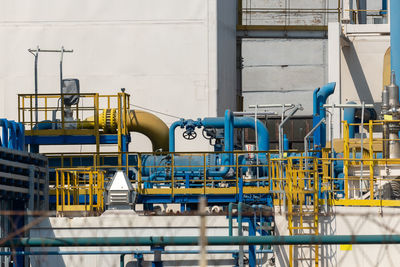 Air separation plant. liquid gas factory. control panel. pipes and valves.