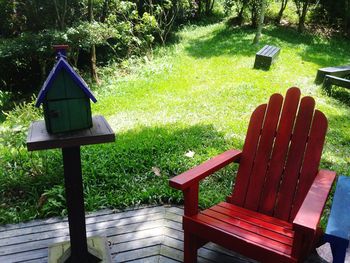 Wooden bench in park