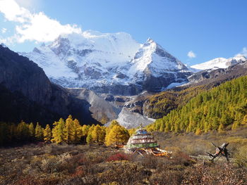 Scenic view of snowcapped mountains against sky