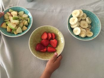 High angle view of fruits in bowl