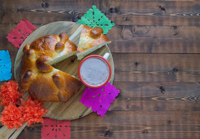 High angle view of breakfast on table