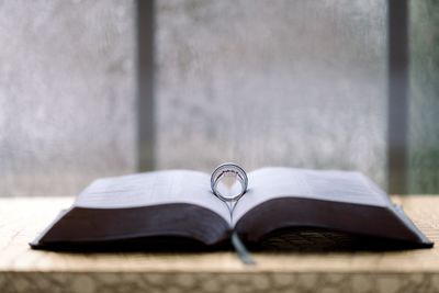 Close-up of open book on table