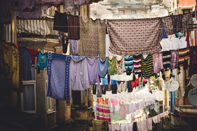 Clothes drying on clothesline between buildings in istanbul 