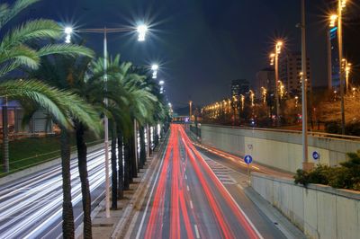 Light trails on road at night