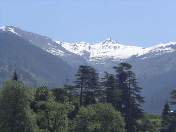 Scenic view of snow covered mountains