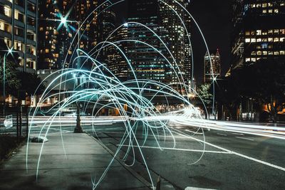 Light trails on city road at night