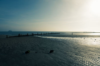 Scenic view of beach against sky during sunset