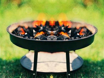 Close-up of meat on barbecue grill