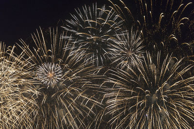 Low angle view of firework display at night