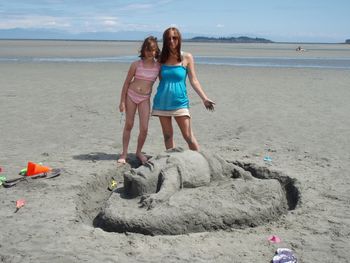 Full length of woman and girl  standing on beach