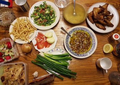 High angle view of food on table