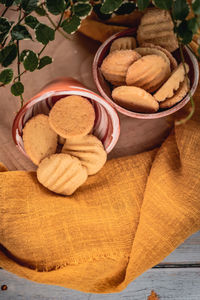 High angle view of cookies on table