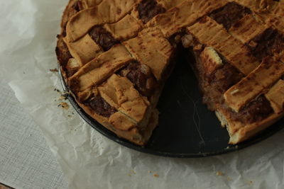 High angle view of cake in plate