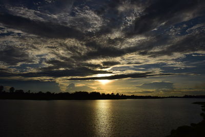 Scenic view of lake against dramatic sky