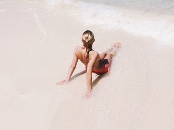 High angle view of woman at beach