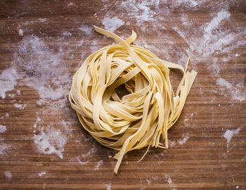 Directly above view of fettuccine pasta on table