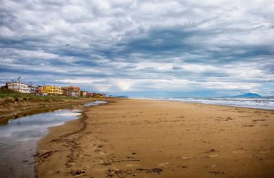 Scenic view of sea against cloudy sky