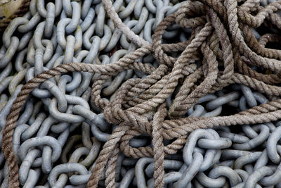 Close-up of ropes tied on rope