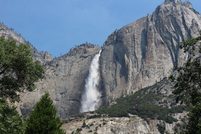 Scenic view of waterfall against sky