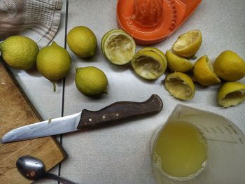 High angle view of fruits on table