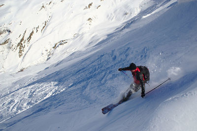 High angle view of man skiing on mountain