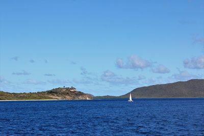 Scenic view of sea against clear blue sky