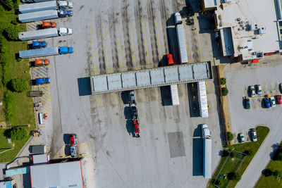 High angle view of construction site by buildings in city